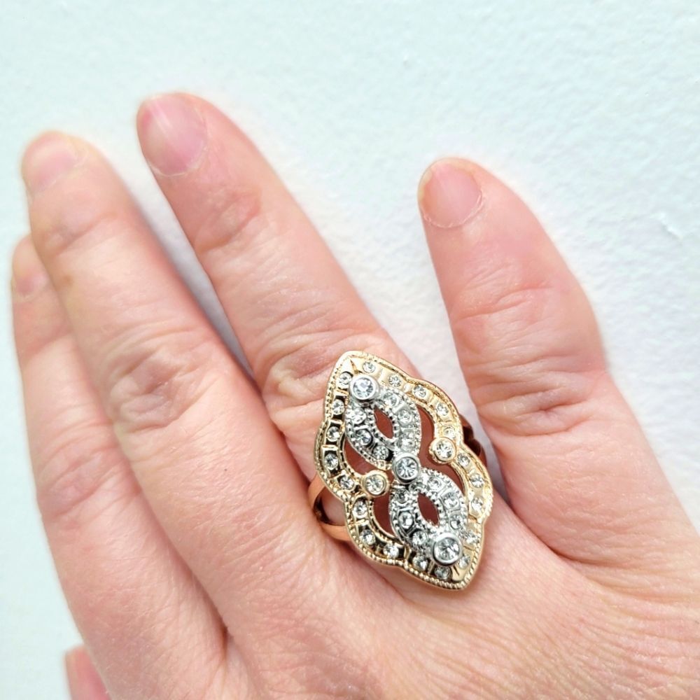 Brand New Gold Plated Rhinestone Ring #2 Size: 7US